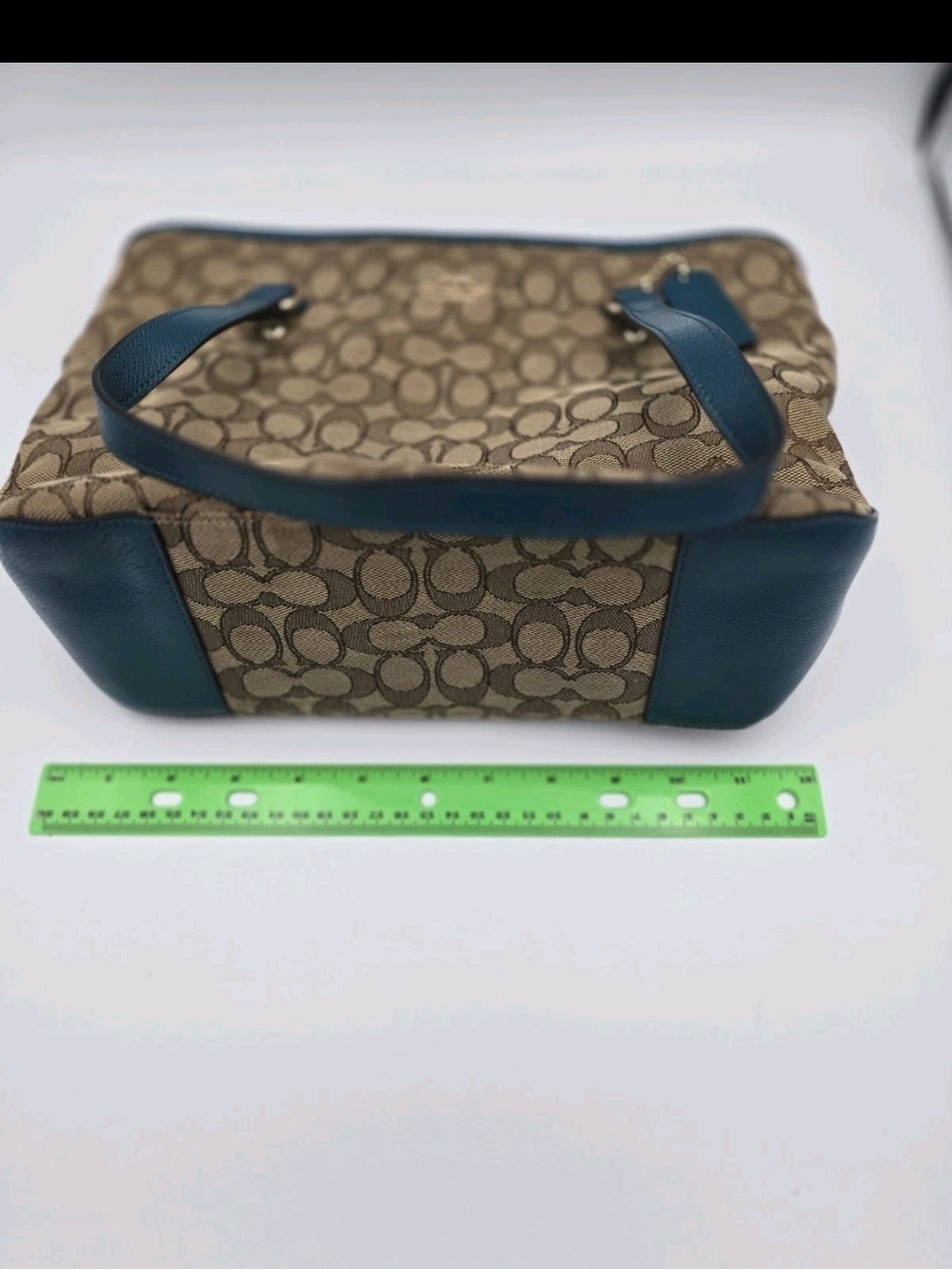 Coach Brown Signature Tote with Blue Trim - Picture 9 of 11